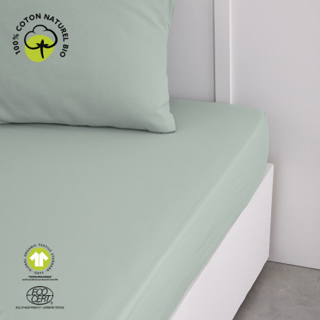 Drap housse en coton bio "Organic" - Vert céladon - 90 x 190 cm