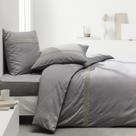 Drap housse en percale de coton "Prestige" - Gris acier - 180 x 200 cm