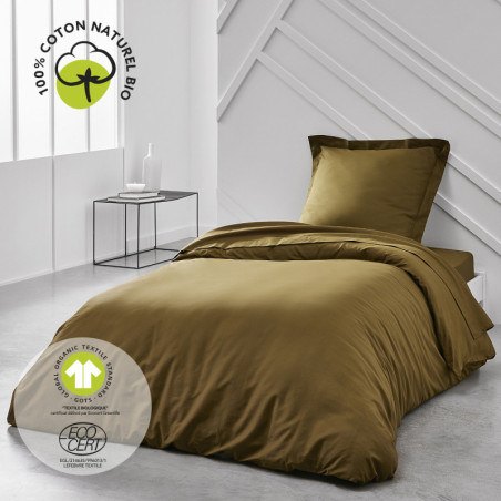 Drap housse en coton bio "Organic" - Bronze - 90 x 190 cm