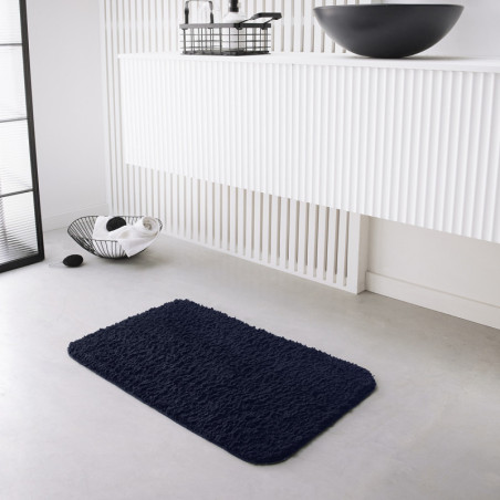 Tapis de bain au bord arrondi "Essential" - Bleu marine - l 50 x L 80 cm