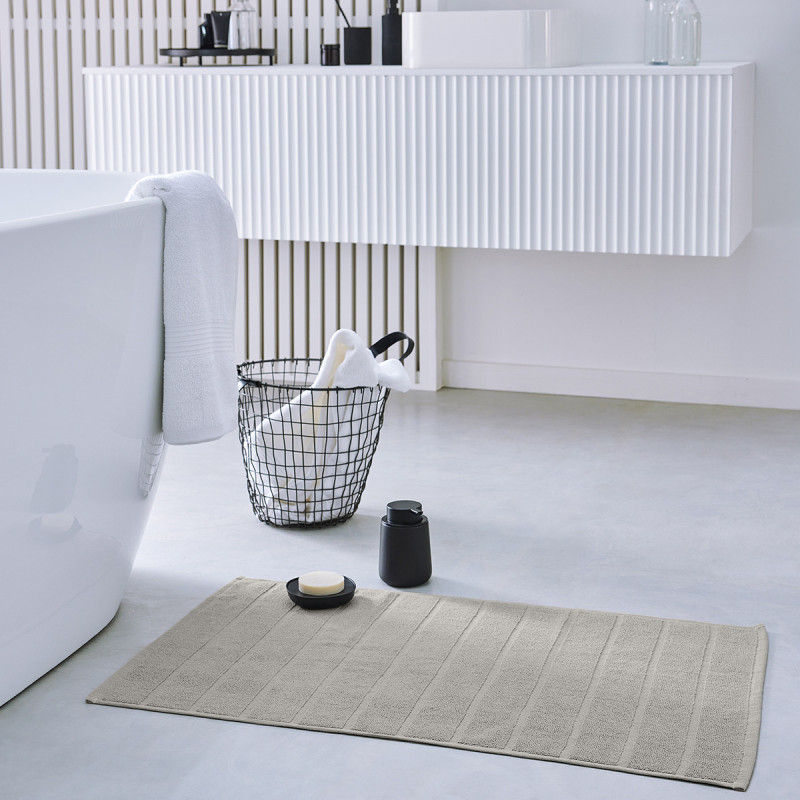 Tapis de bain en coton Essential à rayures - Beige - 50 x 80 cm
