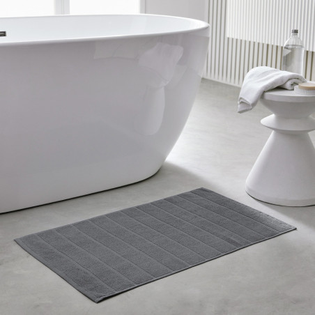 Tapis de bain "Essential" à motif rayures - Gris acier - l 50 x L 80 cm
