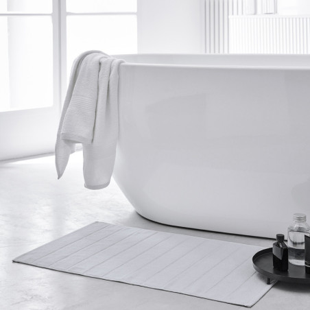Tapis de bain en coton "Essential" à motif rayures - Blanc - l 50 x L 80 cm