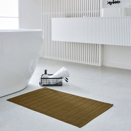Tapis de bain en coton "Essential" à motif rayures - Bronze - l 50 x L 80 cm