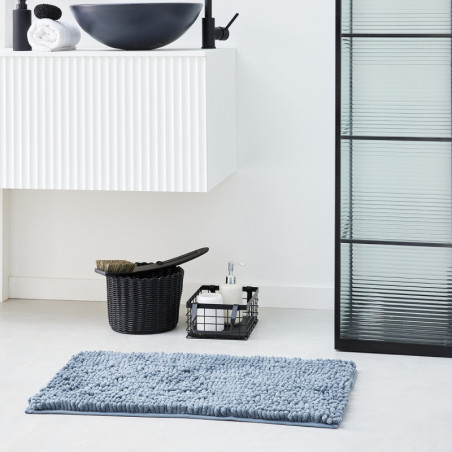 Tapis de bain à poils longs "Essential" - Bleu denim - 45 x 75 cm