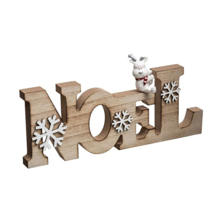 Décoration en bois "Noël" avec flocons et petit rêne - Beige - L 30 x H 12 c P 2,5 cm
