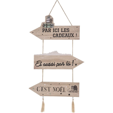 Pancarte de Noël "Cadeaux" en bois - Beige - H 50 x L 25 cm