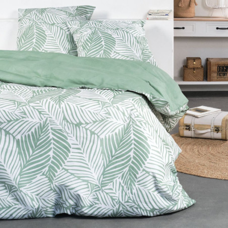 Parure de lit "Crazy" à motif feuillage - Blanc et vert - l 220 x L 240 cm