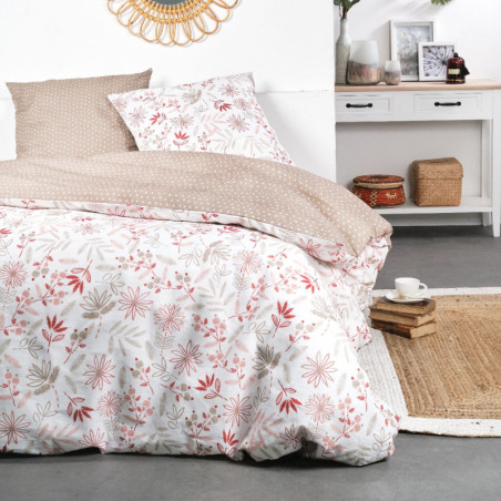 Parure de lit "Crazy" à motif fleur - Blanc et rose - l 220 x L 240 cm