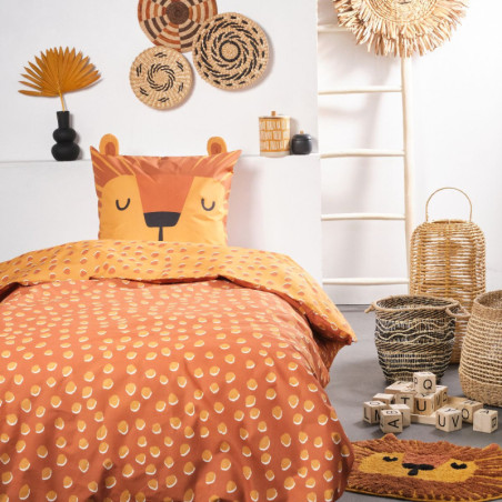 Parure de lit simple "Funny" à motif divers - Orange - l 140 x L 200 cm