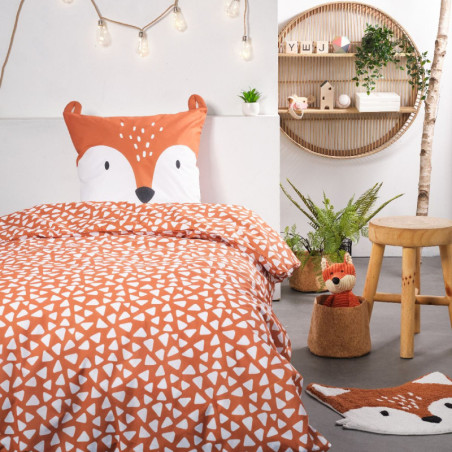 Parure de lit en coton "Funny" à motif de renard - Orange - 140 x 200 cm