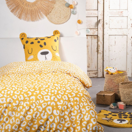 Parure de lit en coton "Funny" à motif de léopard - Jaune - 140 x 200 cm