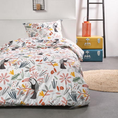 Parure de lit en coton avec motifs de toucans - Multicolore - 140 x 200 cm