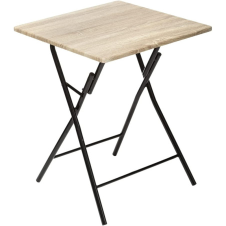 Table pliante carré pour 2 personnes en bois et métal - Beige/Noir - L 60 x P 60 x H 76 cm