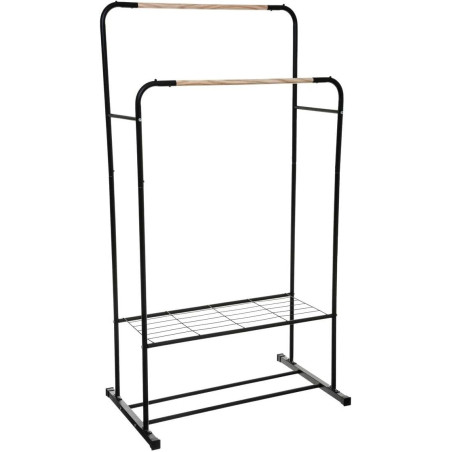 Portant à vêtements à double tringle en métal - Noir/Beige - L 150 x L 81 x P 50 cm