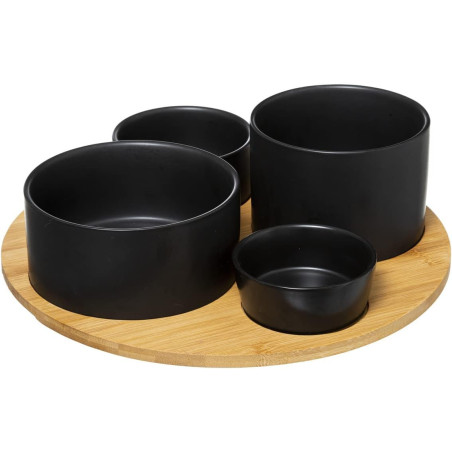 Set d'apéritif avec plateau et 4 bols - Beige/Noir - D 33 cm