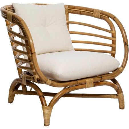 Fauteuil en rotin avec coussins "Farah" - Beige - L 84 x P 75 x H 74 cm