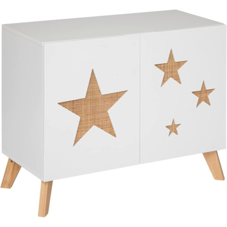 Meuble en rangement en bois à motifs étoilés - Blanc/Beige - L 65 x P 35 x H 79,5 cm