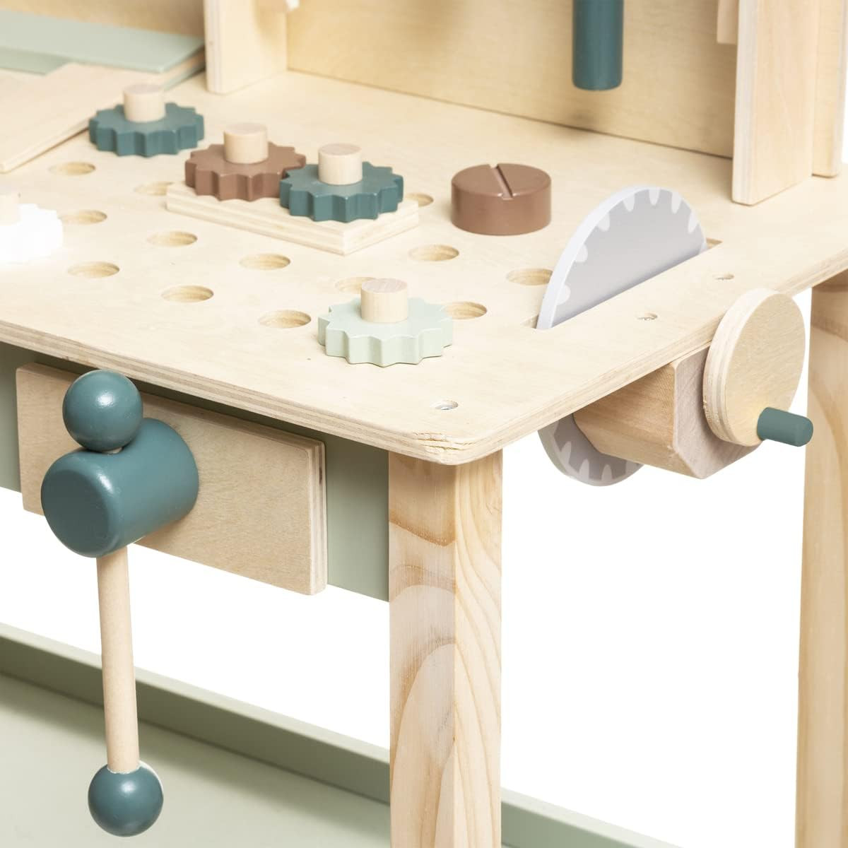 Etabli de bricolage pour enfant en bois - Beige/Vert - L 55 x P 32,5 x H  75,5 cm