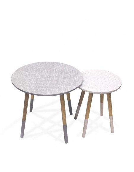 Tables gigognes - Lot de 2 - Blanc et gris avec motifs