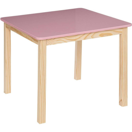 Table carré pour enfant en bois - Rose/Beige - 60 x 60 x H 48 cm.