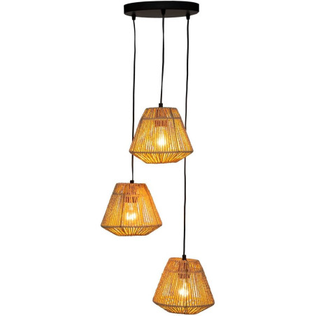 Suspension luminaire à 3 abats-jour en corde - Beige - D 25 x H 95 cm