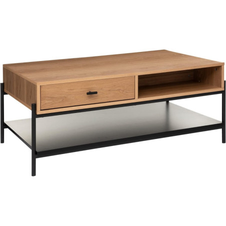 Table basse en bois avec 2 tiroirs + 1 niche - Beige - L 100 x P 60 x H 44,5 cm