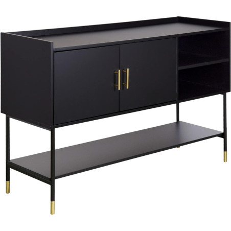 Buffet en bois avec 2 portes + 2 niches + 1 étagères "Tedy" - Noir - L 120 x P 40 x H 80 cm