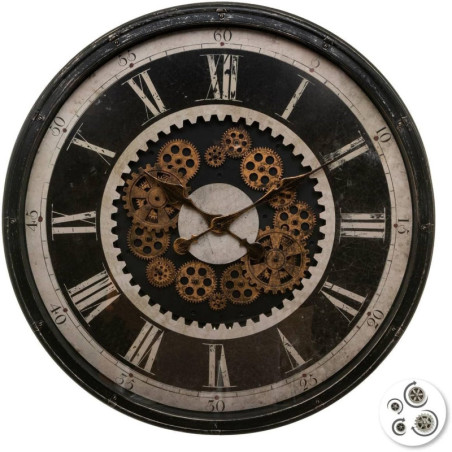 Horloge murale mécanique avec engrenages - Marron - D 76 cm