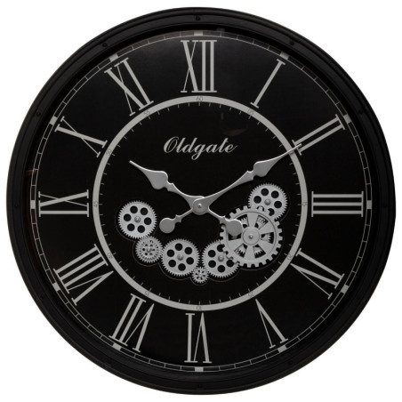 Horloge murale mécanique avec engrenages 'Loann" - Noir/Argenté - D 76 cm