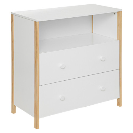 Commode en bois "Kima" - Blanc/Beige - L 85 x P 40 x H 80 cm