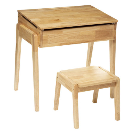 Pupitre enfant avec tabouret en bois "Robin" - Beige - L 62 x P 40,3 x H 60 cm