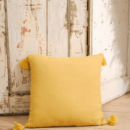 Coussin carré en gaze de coton "Spirit Garden" - Jaune - 40 x 40 cm