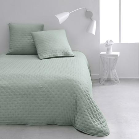 Couvre lit + 2 taies d'oreillers "Essential" à motifs embossés - Vert céladon - 220 x 240 cm