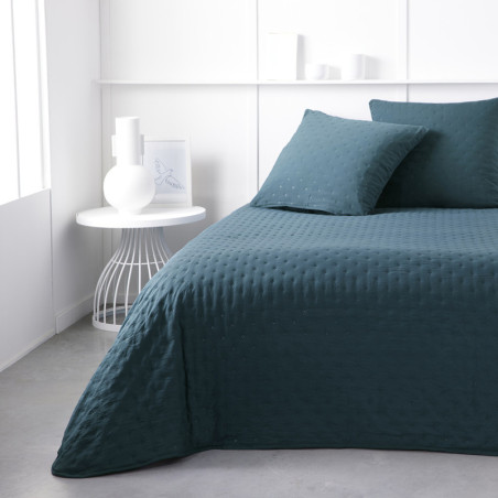 Couvre lit + 2 taies d'oreillers "Essential" à motifs embossés - Bleu paon - 240 x 260 cm