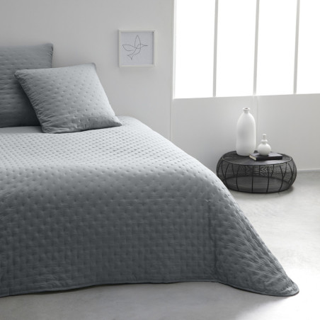 Couvre lit + 2 taies d'oreillers "Essential" à motifs embossés - Gris acier - 240 x 260 cm