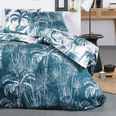 Parue de lit double "Crazy" à motifs de palmiers - Bleu/Blanc - 220 x 240 cm