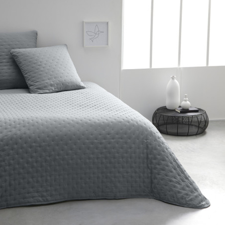 Couvre lit + 2 taies d'oreillers "Essential" à motifs embossés - Gris acier - 220 x 240 cm