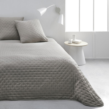 Couvre lit + 2 taies d'oreiller "Essential" à motifs embossés - Gris - 220 x 240 cm