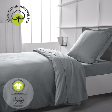 Housse de couette simple "Organic" - Gris acier - l 140 x L 200 cm