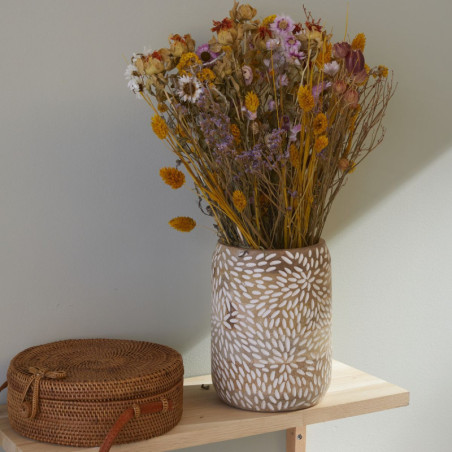 Vase en bois de manguier - Beige - H 20 x D 15 cm