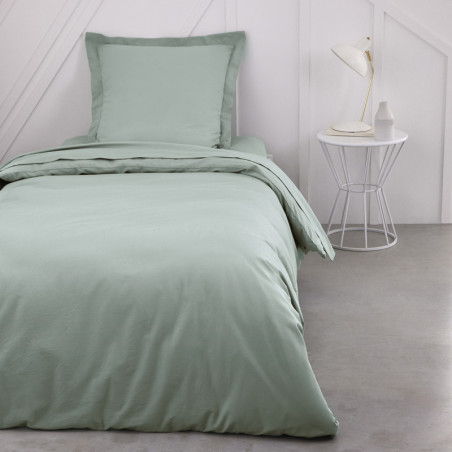 Drap plat en coton "Essential" - Vert céladon - 180 x 290 cm