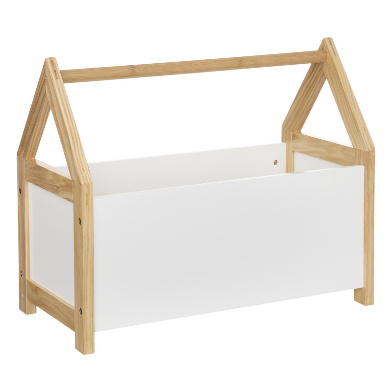 Coffre à jouet ouvert en bois - Blanc/Beige - L 59 x P 50 x H 30 cm