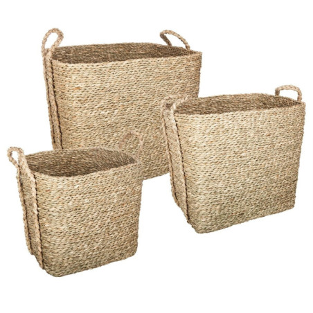 Set de 3 paniers en roseau "Kilian" - Beige - L 28/43,5/44,5 x H 24,5/31/39,5 cm