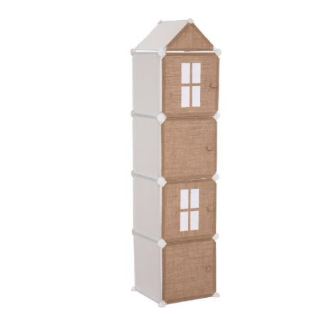 Colonne de rangement enfant en métal et jute - Blanc/Beige - H 139 x L 24 x P 31 cm