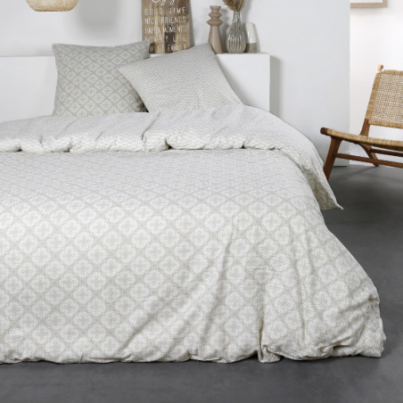 Parure de lit double en coton flanelle imprimé mosaïque - Beige - 240 x 260 cm