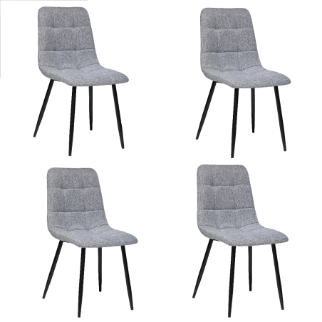 Lot de 4 chaises "Sirac" en tissu et métal - Gris clair - L 44 x P 55 x H 83,5 cm