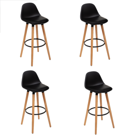 Lot de 4 chaises de bar "Maxon" en bois et plastique - Noir/Beige - H 91,5 x L 39,5 x P 43 cm