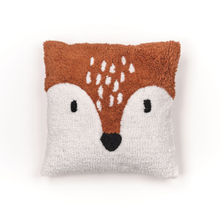 Coussin déhoussable en coton en fome de tête de renard - Rrange/Blanc - 40 x 40 cm