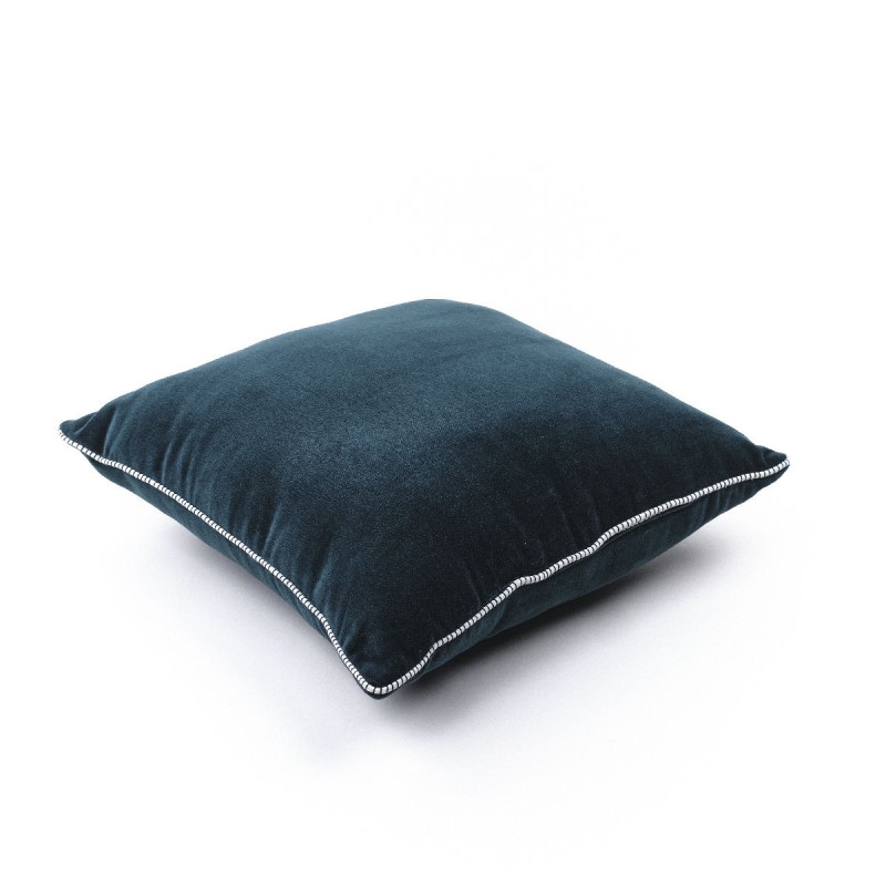 Coussin carré en velours de coton Cocoon Hotel - Bleu paon - 45 x 45 cm